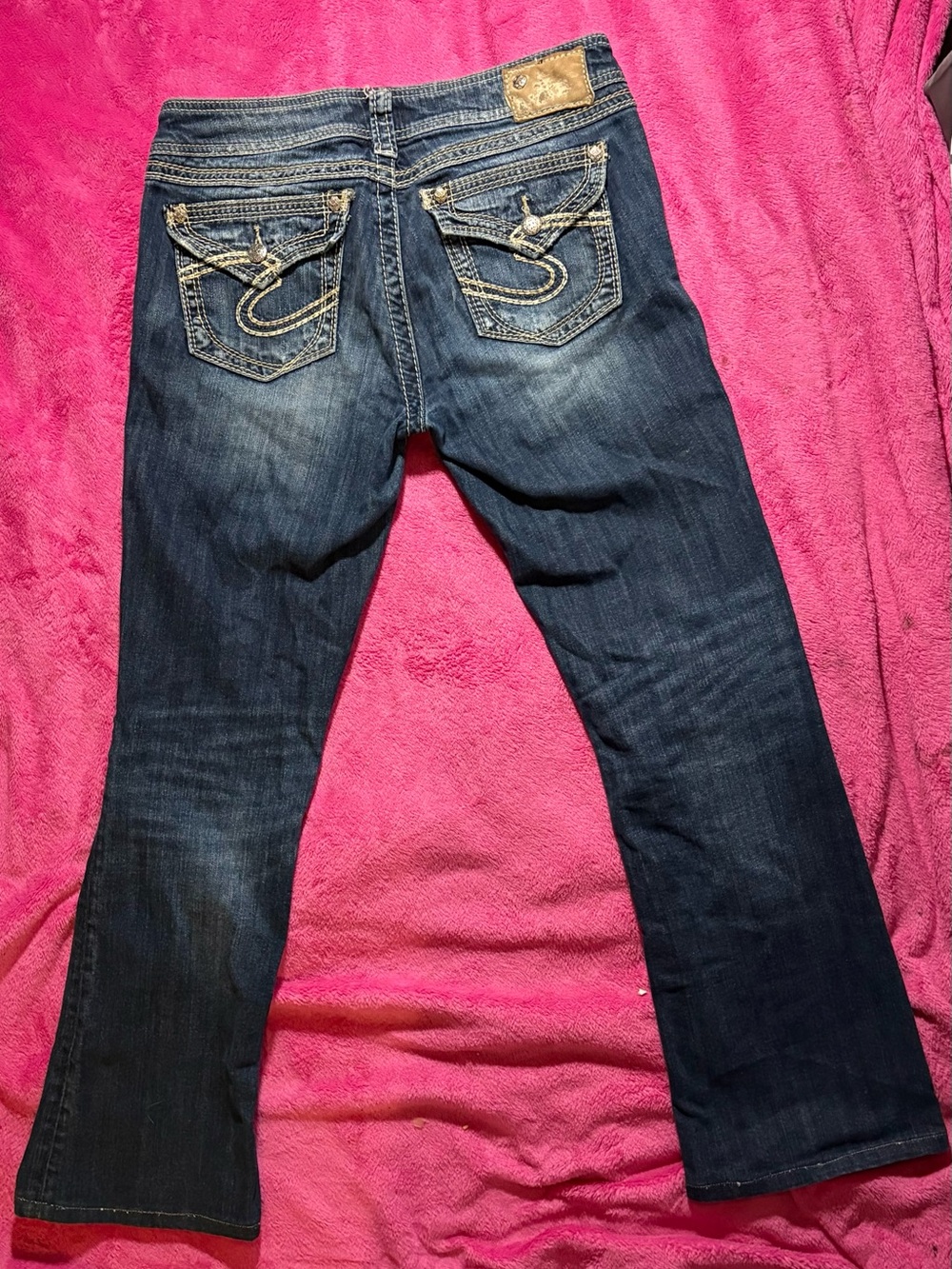 Women’s Dark Blue Y2K silver jeans Bootcut Jeans with Decorative Back Pockets - Picture 3 of 3